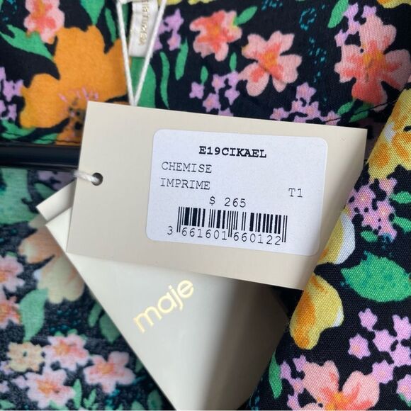 Maje Cikael Piped Floral-Motif Button Down Shirt Size 1 Small NWT - Picture 6 of 7